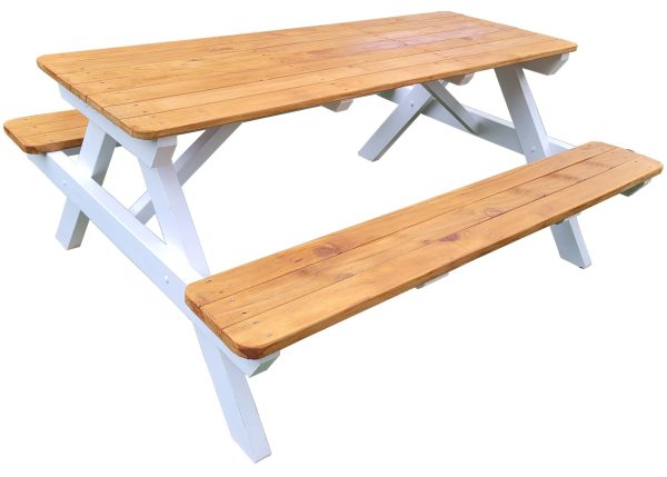 Picnic table 1.7 white legs and kwila top  scaled